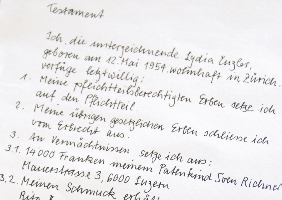 In einem Testament schriftlich festhalten, was einem wichtig ist